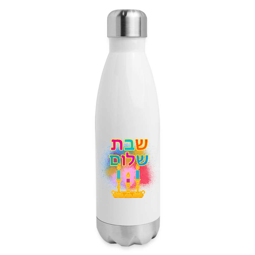 Shabbat Shalom Neon Hebrew Art Insulated Stainless Steel Water Bottle - white