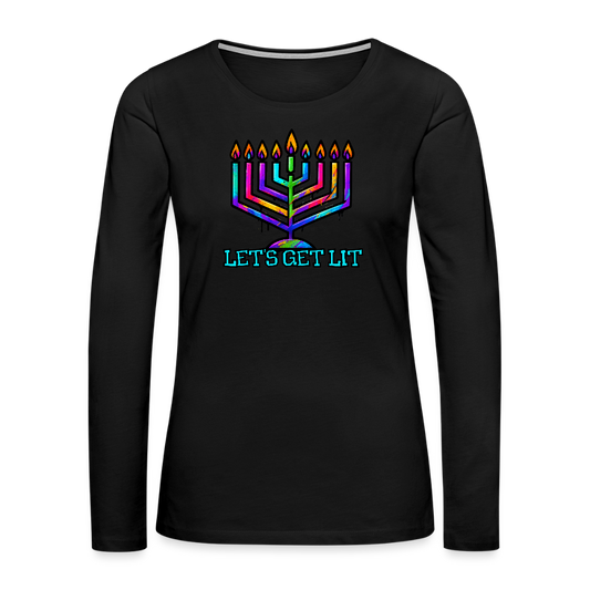 Let's Get Lit Chabad Menorah Women's Premium Long Sleeve T-Shirt - black