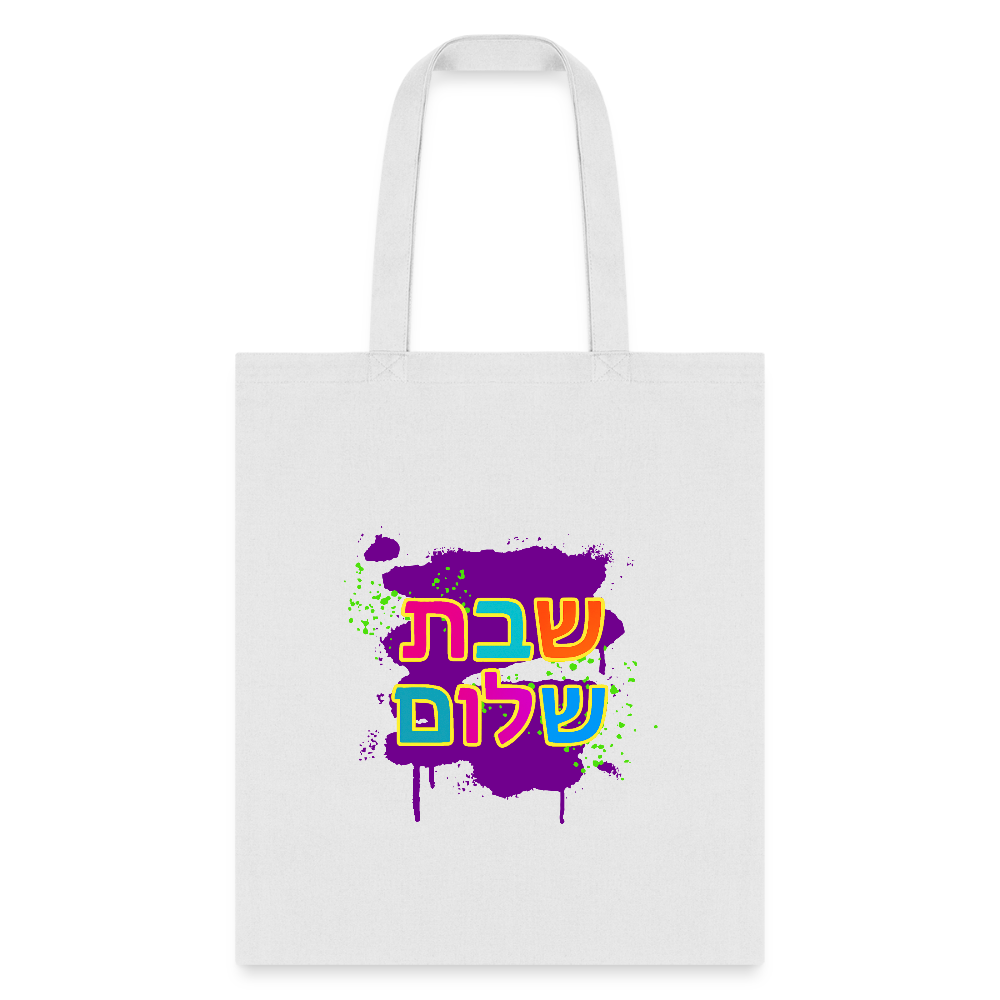 Shabbat Shalom Neon Pop Tote Bag - white