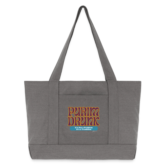 Purim Drunk Cotton Pigment Dyed Tote Bag - charcoal grey