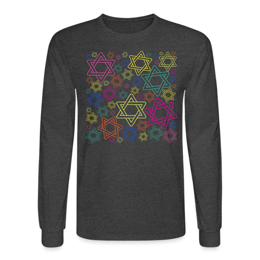 Neon Star of David Festival Men's Long Sleeve T-Shirt - heather black