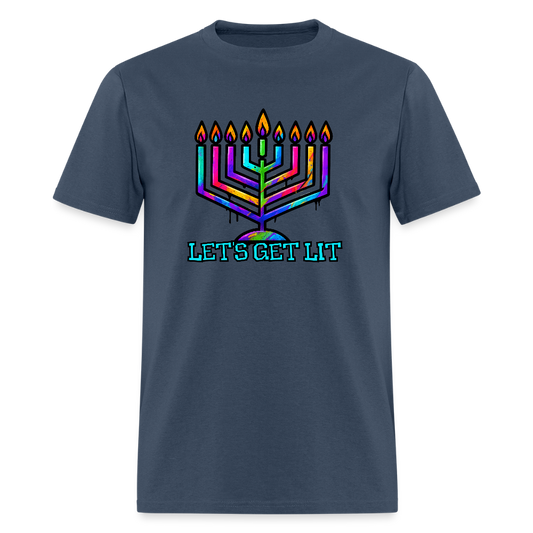 Let's Get Lit Chabad Menorah Men's T-Shirt | GILDAN 5000 - blue dusk