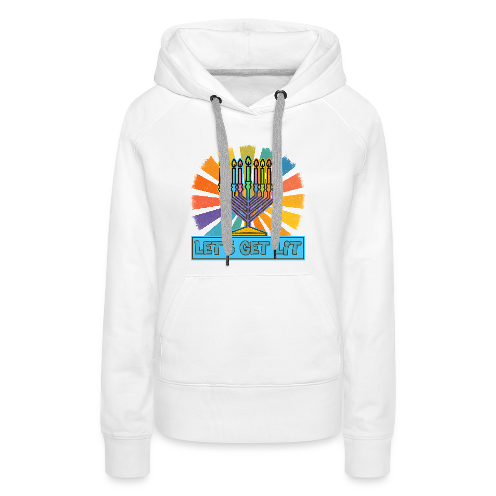 Radiant Retro Let's Get Lit Menorah Women’s Premium Hoodie - white