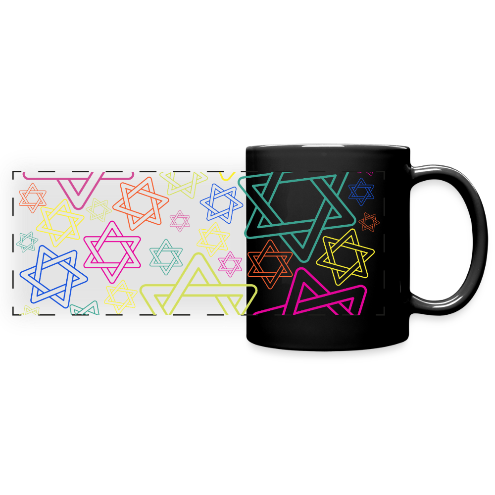 Neon Star of David Festival Full Color Panoramic Mug - black