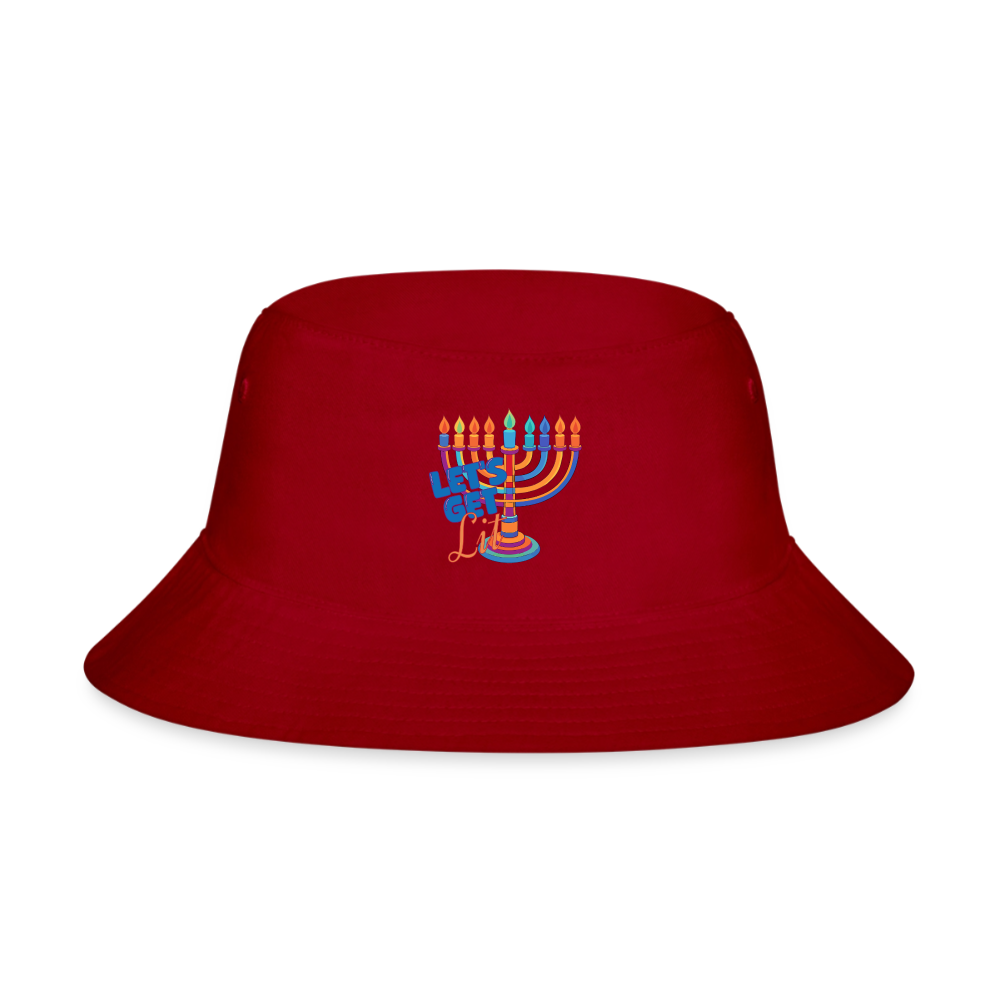 Let’s Get Lit Menorah Bucket Hat - red