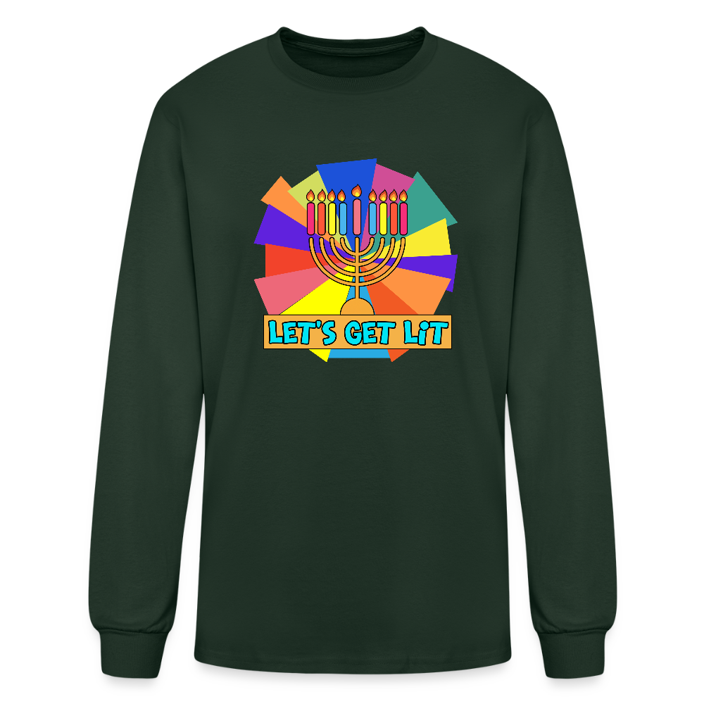 Glow & Get Lit Chanukah Menorah Men's Long Sleeve T-Shirt - forest green
