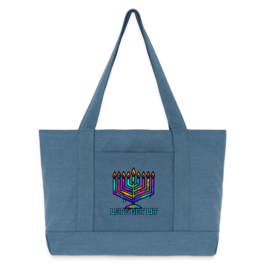 Let’s Get Lit Chabad Menorah Cotton Pigment Dyed Tote Bag - denim