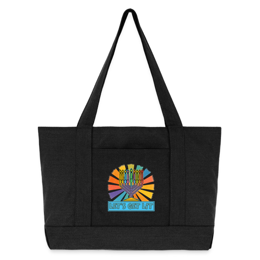 Radiant Retro “Let’s Get Lit” Menorah Cotton Pigment Dyed Tote Bag - washed black