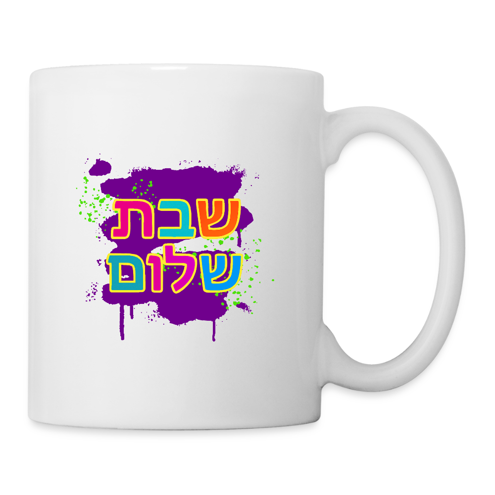 Shabbat Shalom Neon Pop Coffee/Tea Mug - white