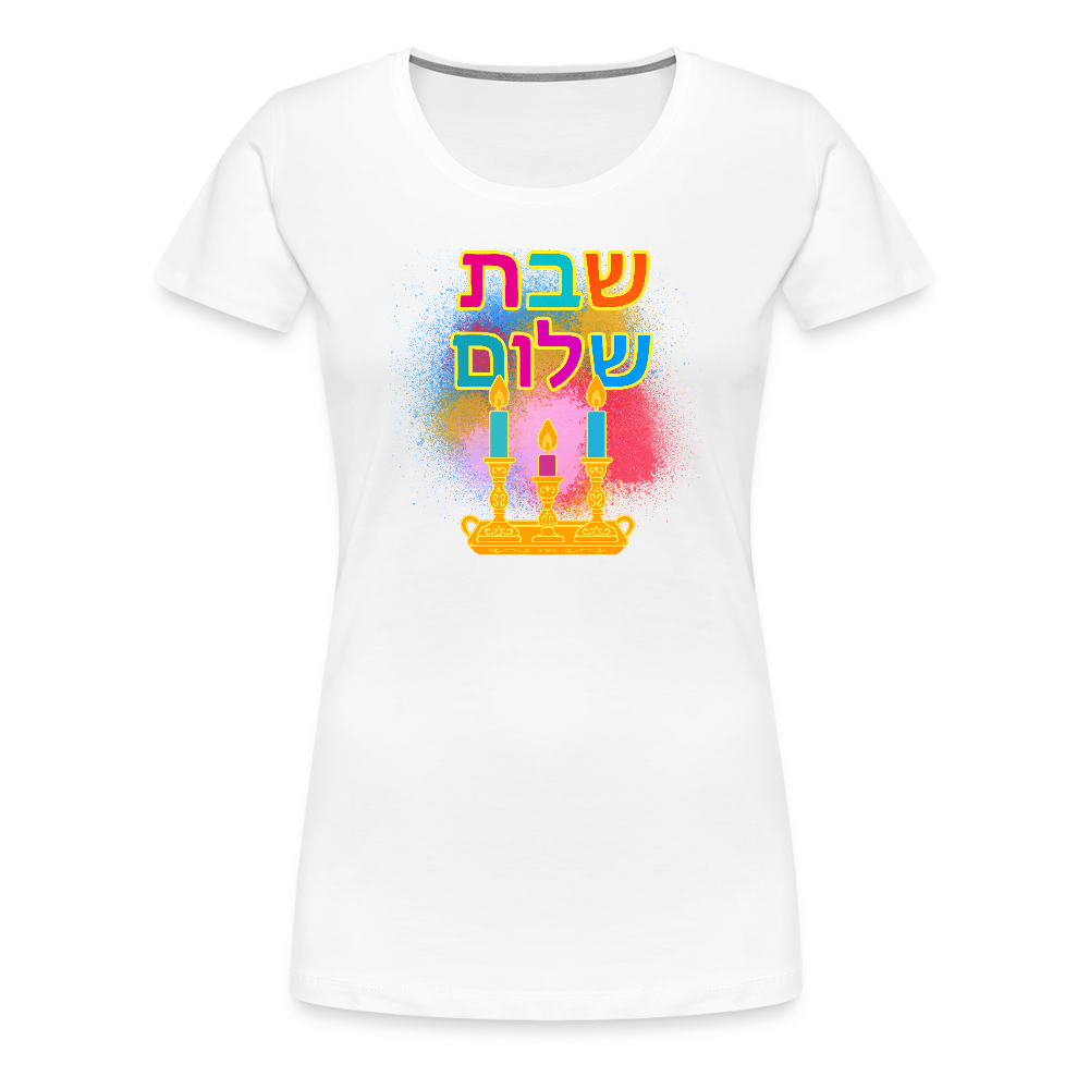 Shabbat Shalom Neon Hebrew Art Women’s Premium T-Shirt - white