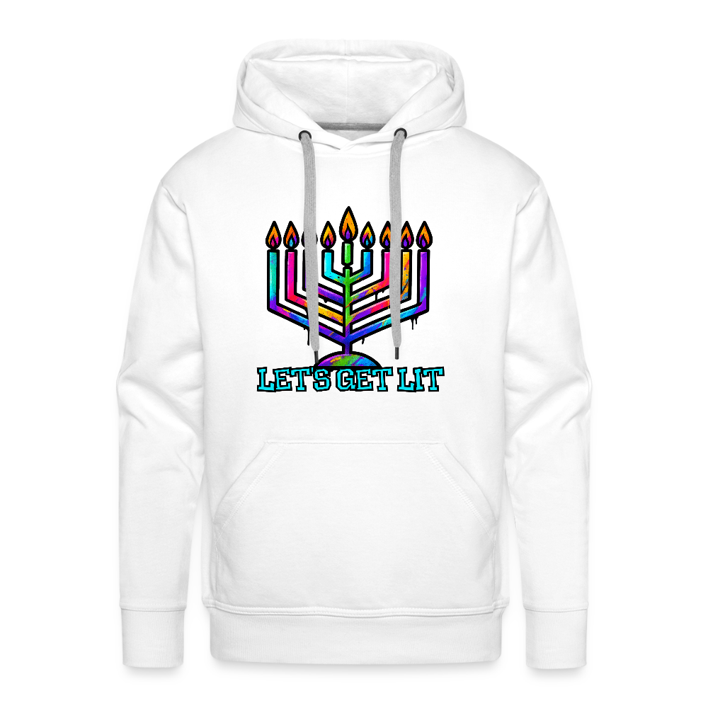 Let's Get Lit Chabad Menorah Men’s Premium Hoodie - white