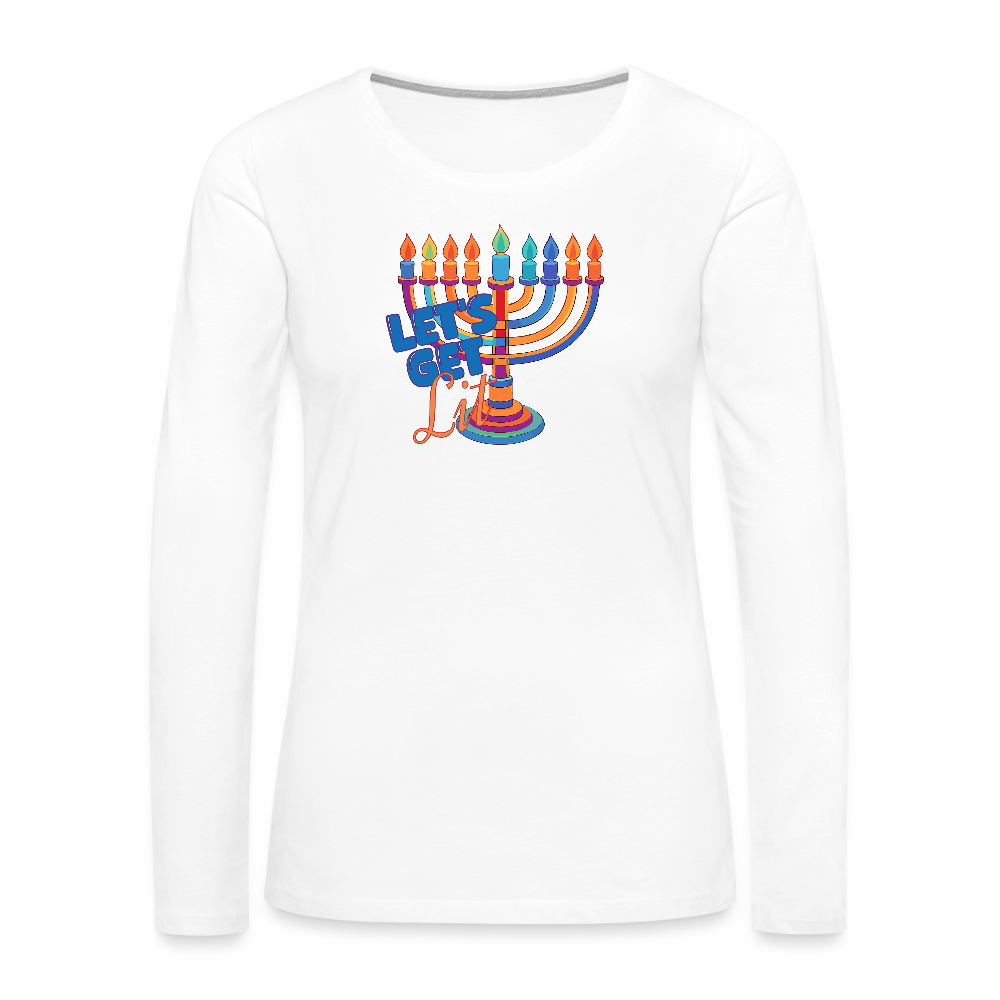 Let's Get Lit Menorah Women's Premium Long Sleeve T-Shirt - white