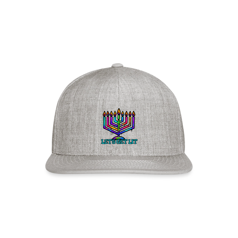 Let’s Get Lit Chabad Menorah Snapback Baseball Cap - heather gray