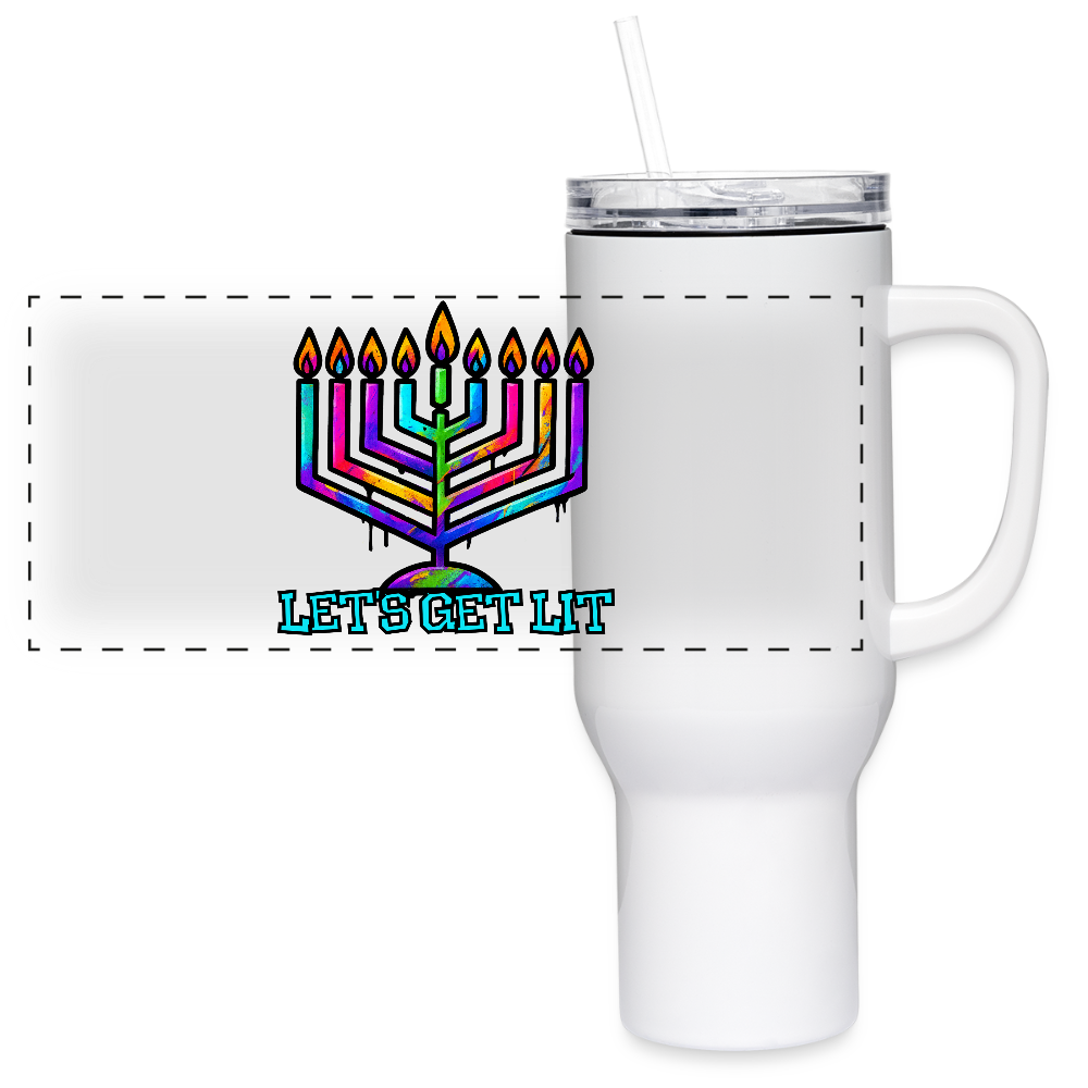 Let’s Get Lit Chabad Menorah 40 oz Travel Tumbler - white
