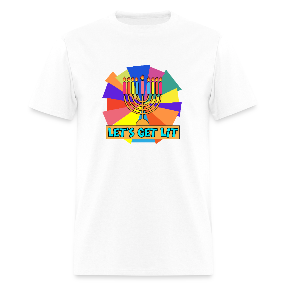 Glow & Get Lit Chanukah Menorah Men's T-Shirt | GILDAN 5000 - white