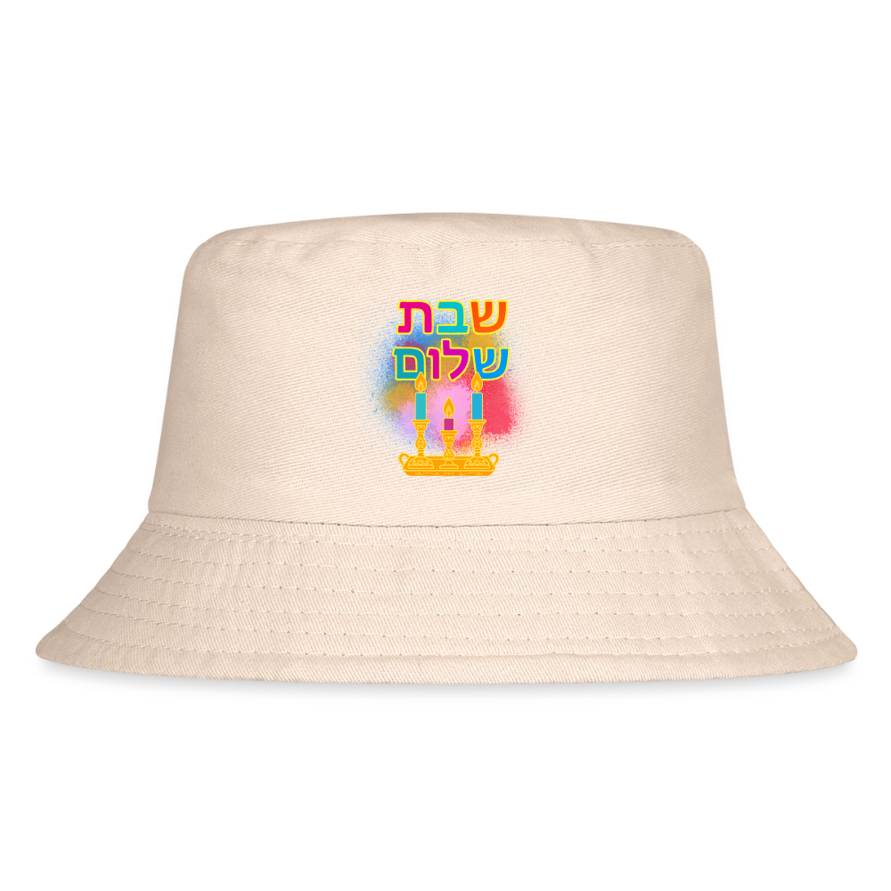 Shabbat Shalom Neon Hebrew Art Kid's Bucket Hat - Natural