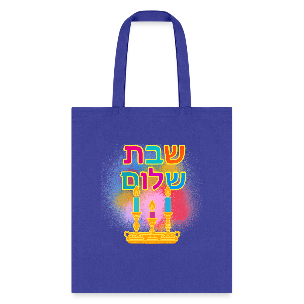 Shabbat Shalom Neon Hebrew Art Tote Bag - royal blue