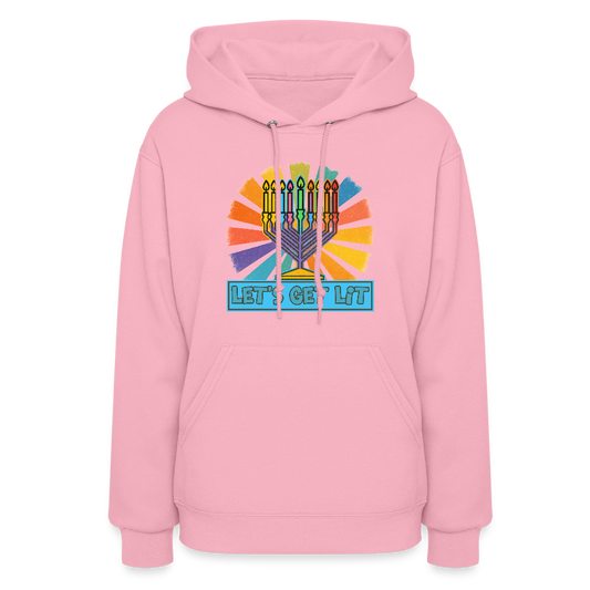 Radiant Retro Let's Get Lit Menorah Women's Hoodie - classic pink