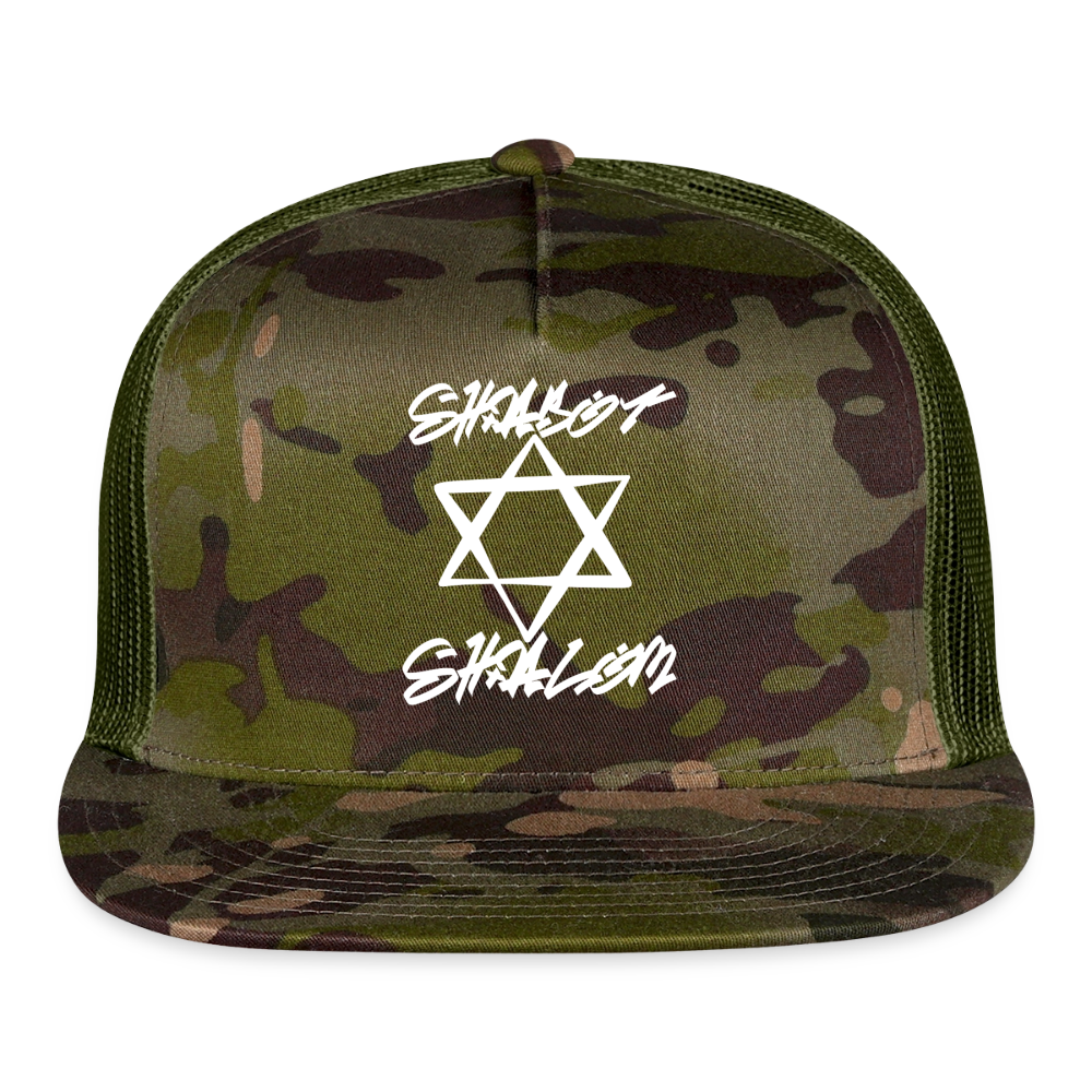 Shabbat Shalom Graffiti Light Star Trucker Hat - MultiCam\green