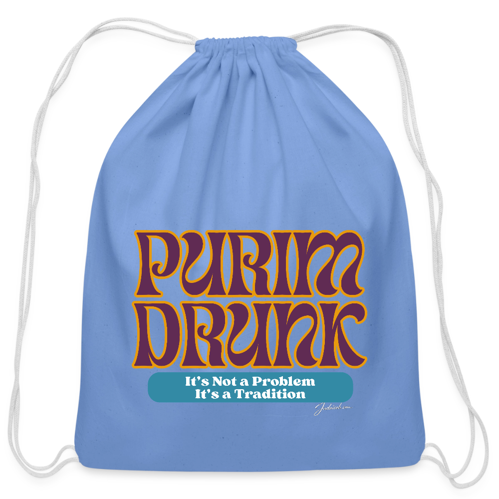 Purim Drunk Cotton Drawstring Bag - carolina blue