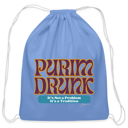 Purim Drunk Cotton Drawstring Bag - carolina blue