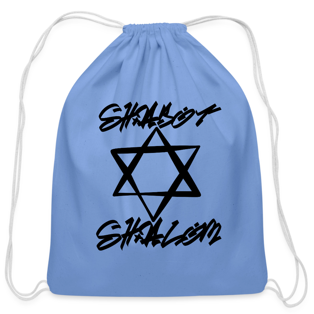 Shabbat Shalom Graffiti Star Cotton Drawstring Bag - carolina blue