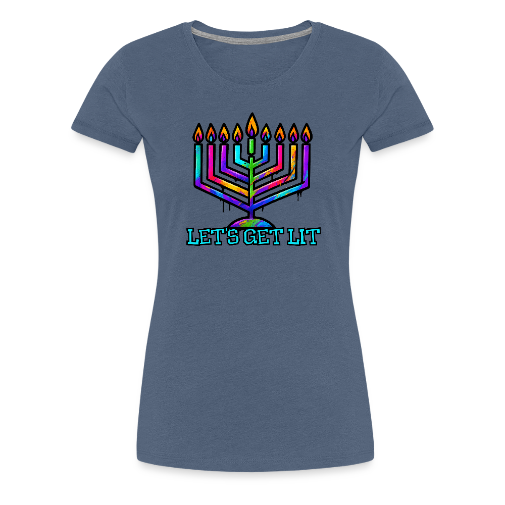 Let's Get Lit Chabad Menorah Women’s Premium T-Shirt - heather blue