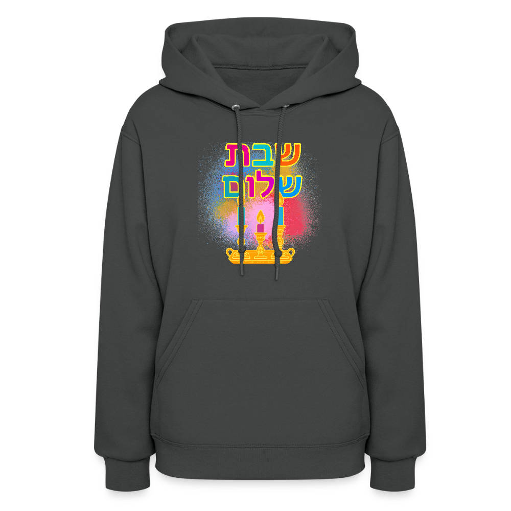 Shabbat Shalom Neon Hebrew Art Women's Hoodie - asphalt