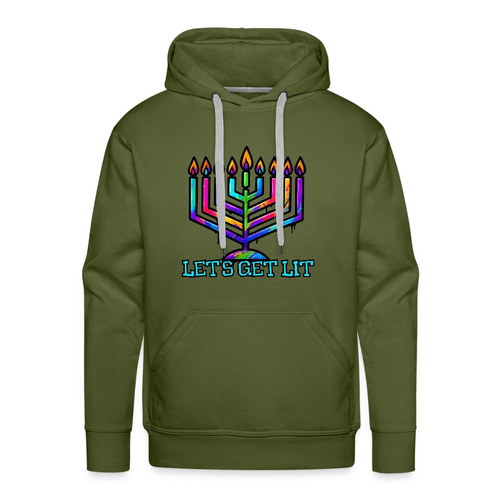 Let's Get Lit Chabad Menorah Men’s Premium Hoodie - olive green
