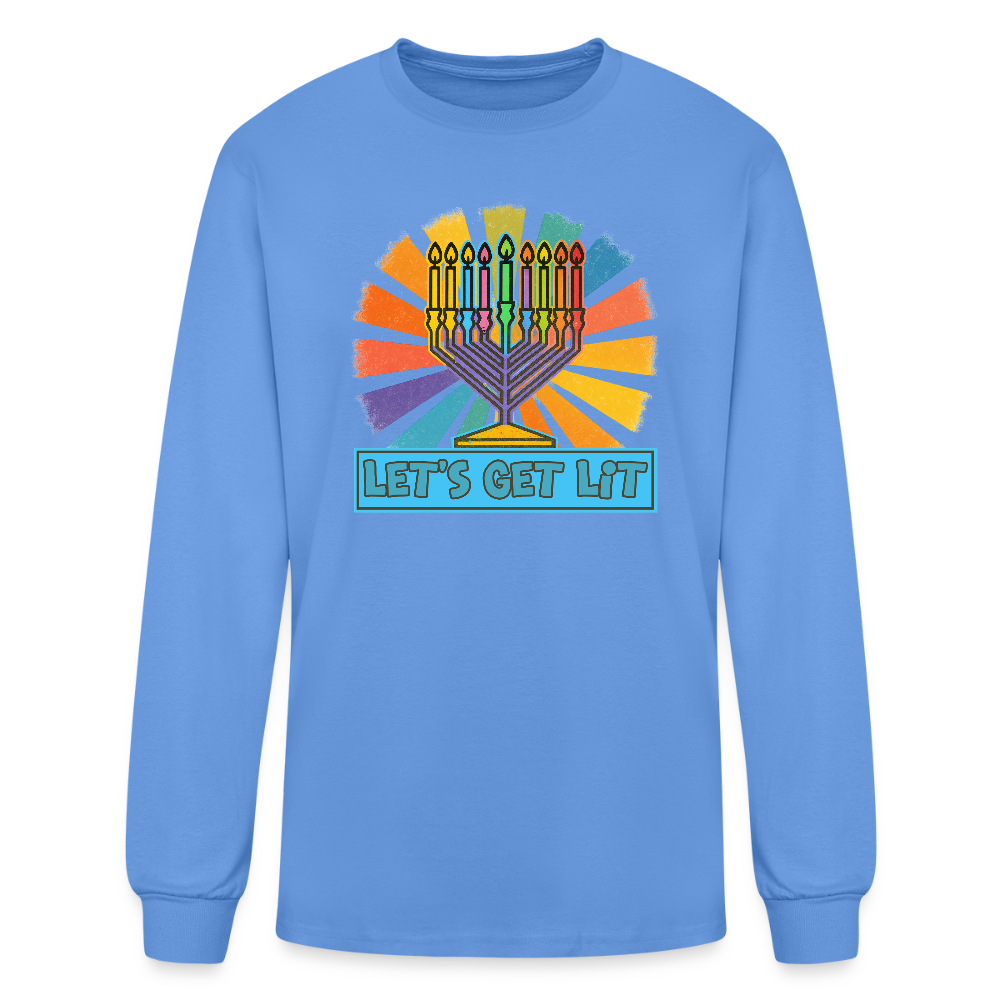 Radiant Retro Let's Get Lit Menorah Men's Long Sleeve T-Shirt - carolina blue