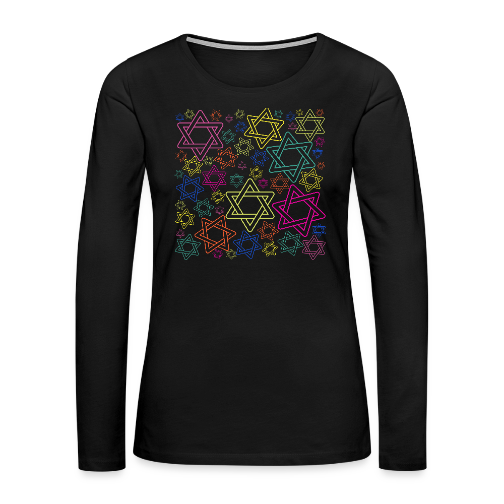 Neon Star of David Festival Women's Premium Long Sleeve T-Shirt - black