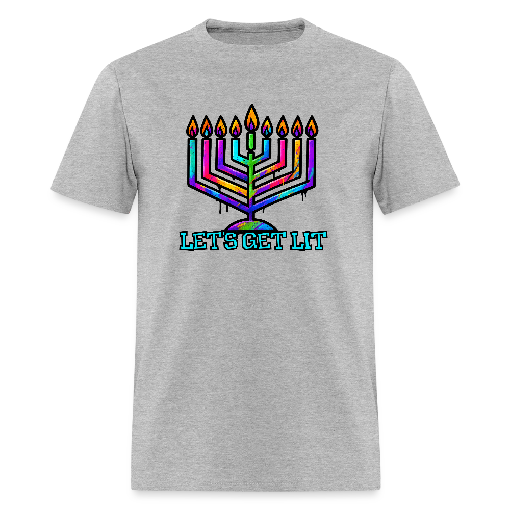 Let's Get Lit Chabad Menorah Men's T-Shirt | GILDAN 5000 - heather gray