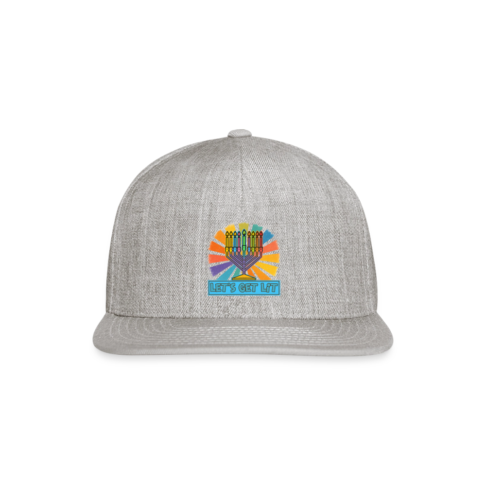Radiant Retro “Let’s Get Lit” Menorah Snapback Baseball Cap - heather gray