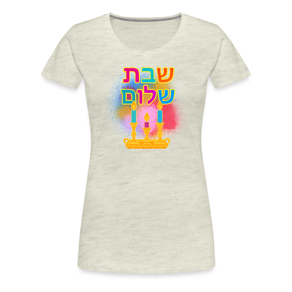 Shabbat Shalom Neon Hebrew Art Women’s Premium T-Shirt - heather oatmeal