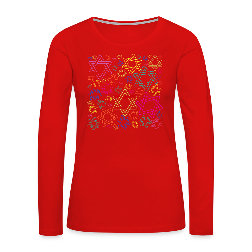 Neon Star of David Festival Women's Premium Long Sleeve T-Shirt - red