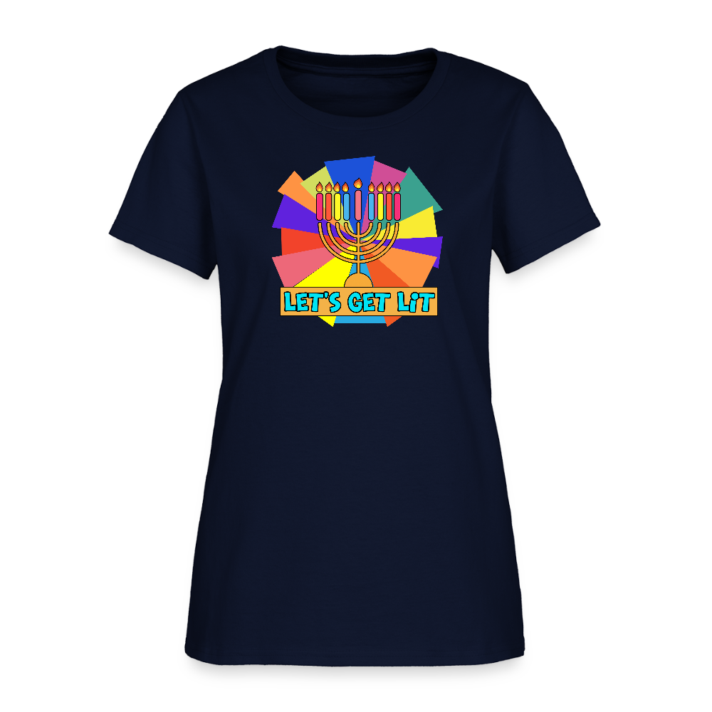 Glow & Get Lit Chanukah Menorah Women's T-Shirt - navy