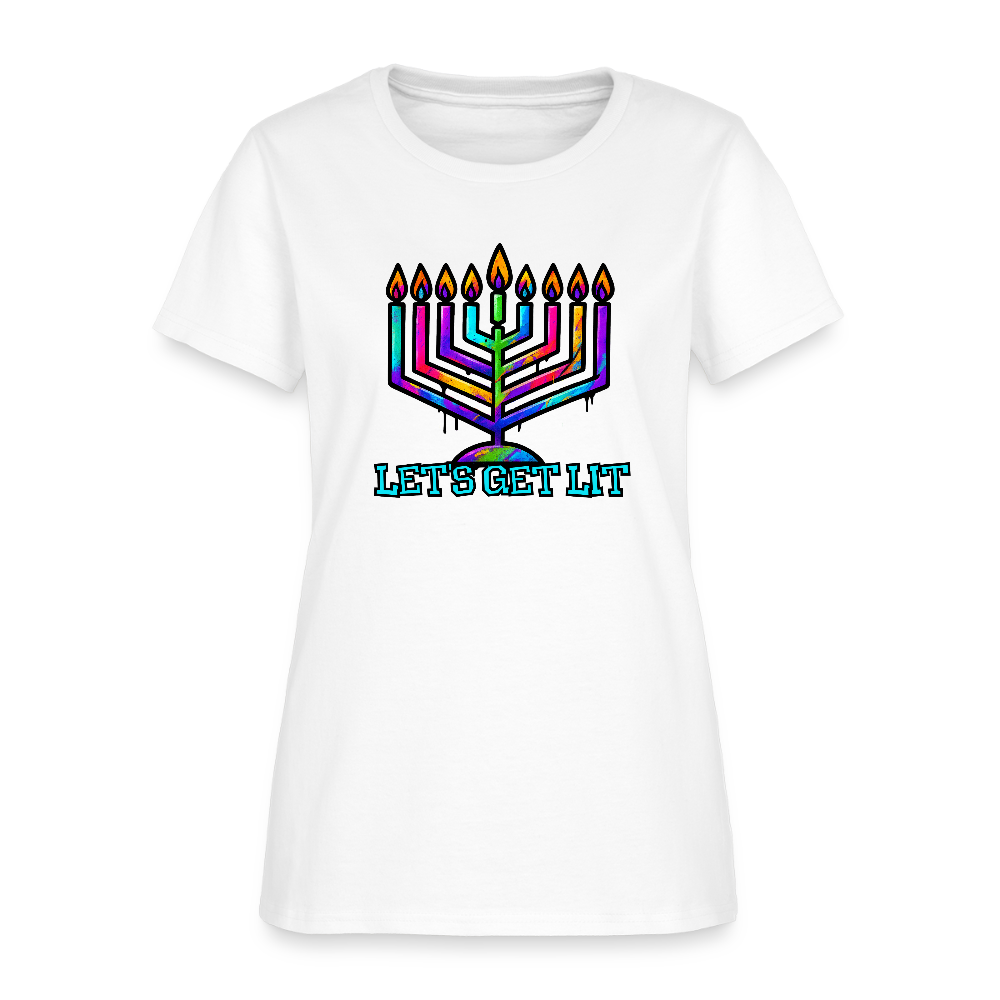 Let's Get Lit Chabad Menorah Women's T-Shirt - white