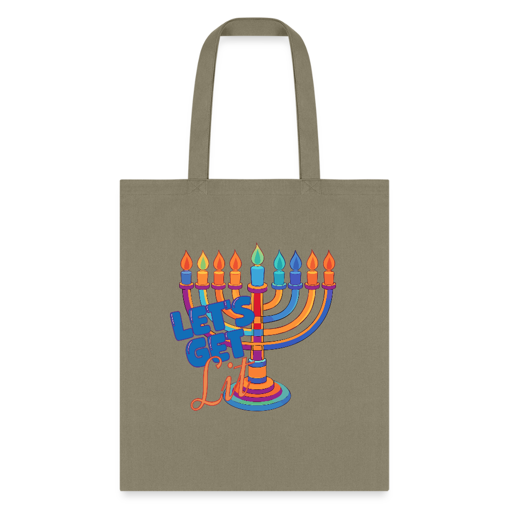 Let's Get Lit Menorah Tote Bag - khaki