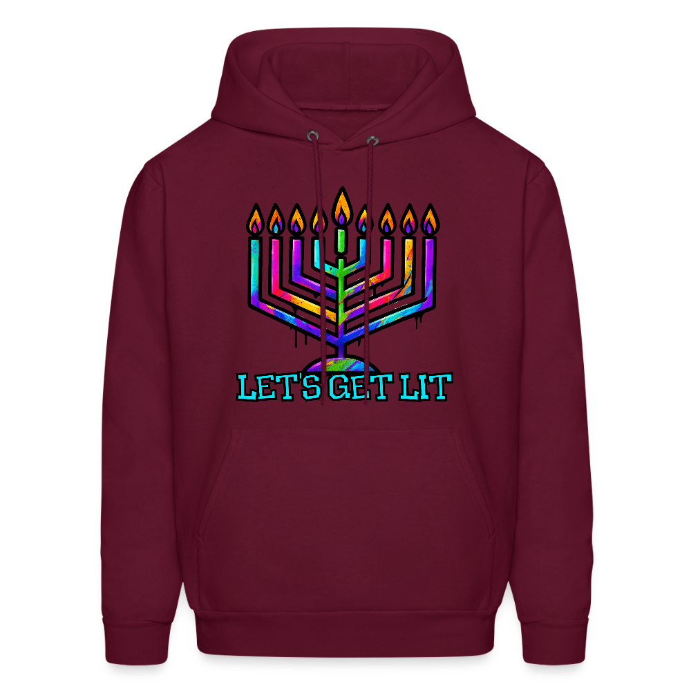 Let’s Get Lit Chabad Menorah Men's Hoodie - burgundy