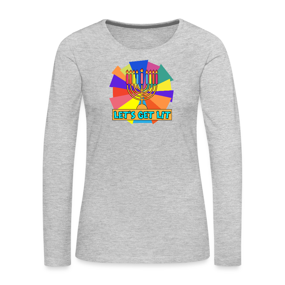 Glow & Get Lit Chanukah Menorah Women's Premium Long Sleeve T-Shirt - heather gray