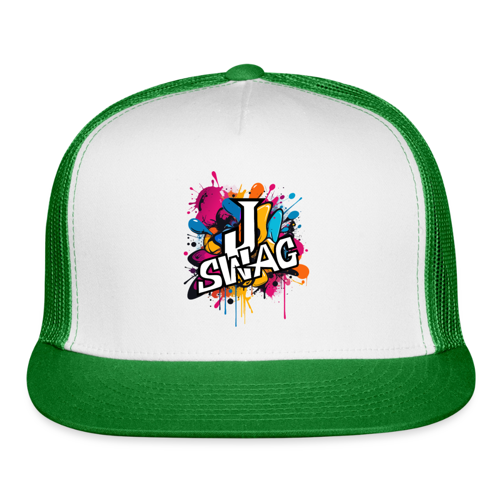 Jswag Logo  Trucker Hat - white/kelly green