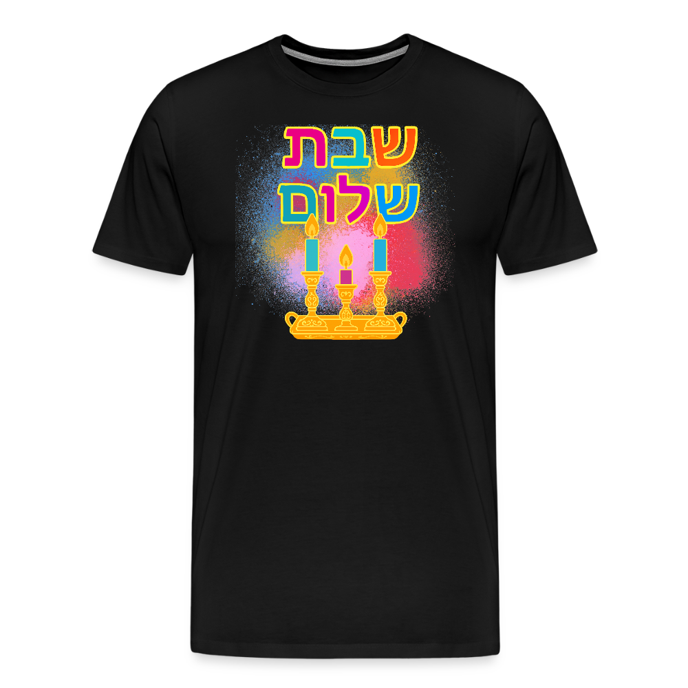 Shabbat Shalom Neon Hebrew Art Men's Premium T-Shirt - black