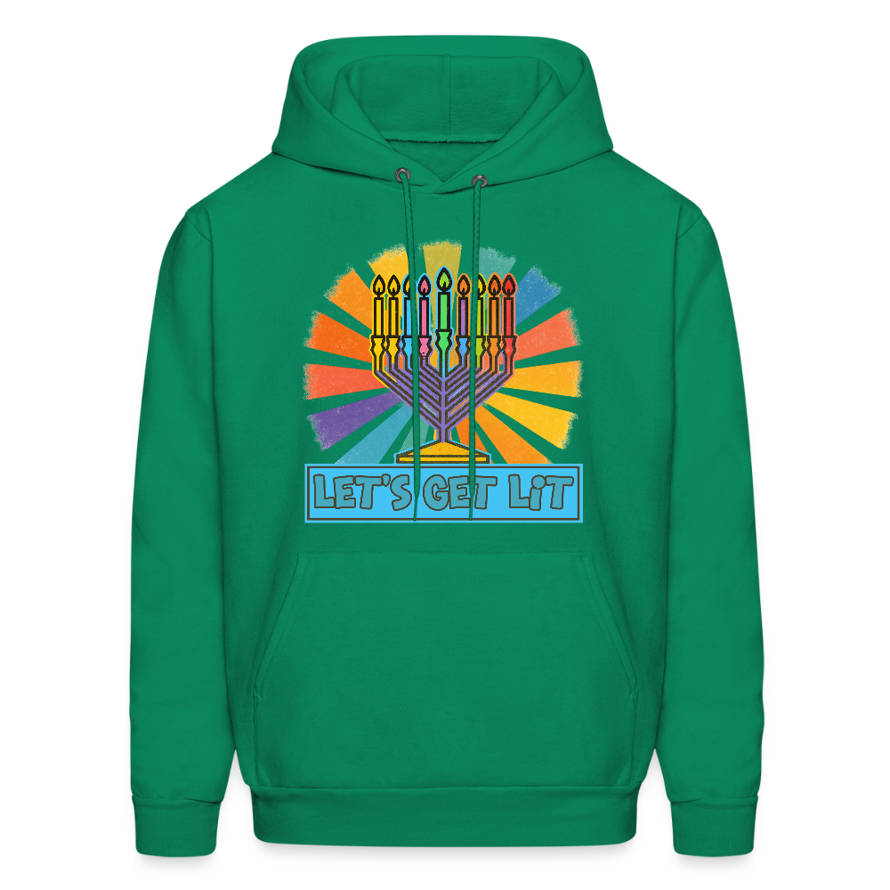 Radiant Retro “Let’s Get Lit” Menorah Men's Hoodie - kelly green