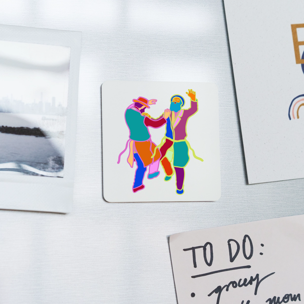 Colorful Dancing Rabbis Square Magnet - white
