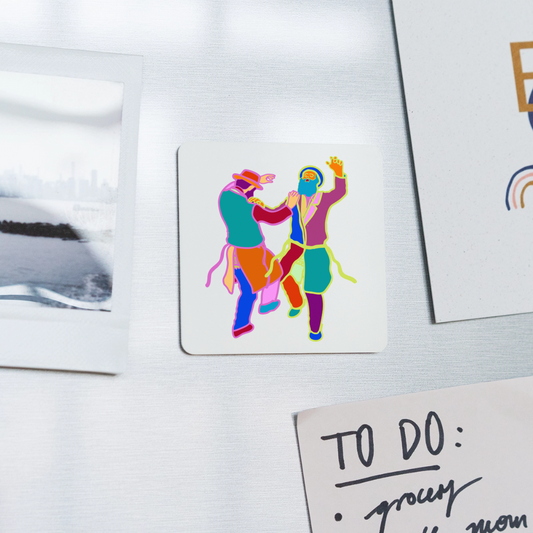 Colorful Dancing Rabbis Square Magnet - white