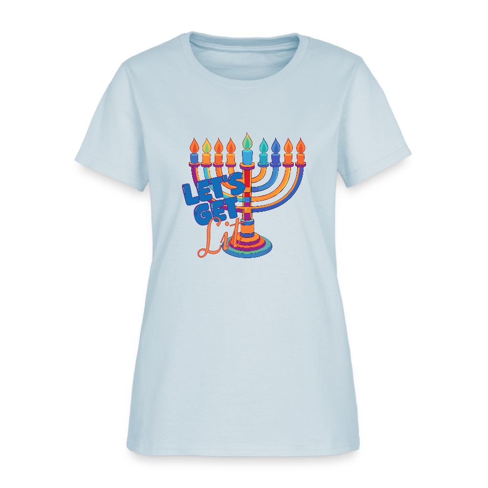 Let's Get Lit Menorah Women's T-Shirt - light blue