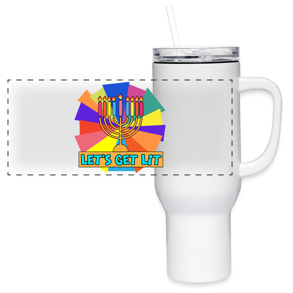 Glow & Get Lit Chanukah Menorah 40 oz Travel Tumbler - white