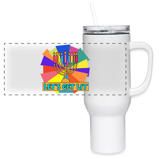 Glow & Get Lit Chanukah Menorah 40 oz Travel Tumbler - white