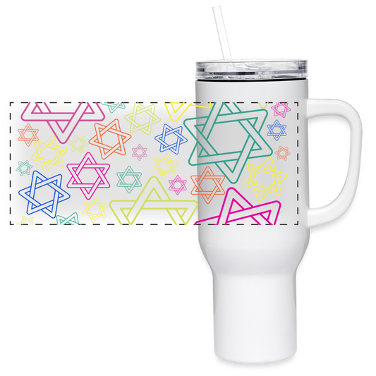 Neon Star of David Festival 40 oz Travel Tumbler - white