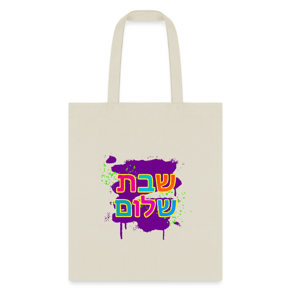 Shabbat Shalom Neon Pop Tote Bag - natural